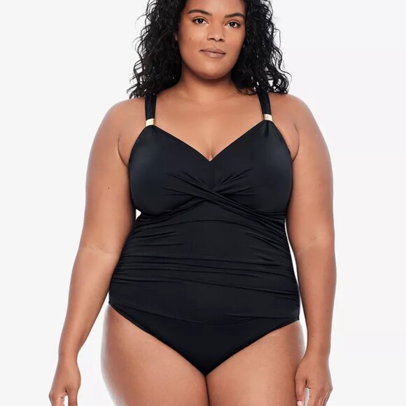 NWT Lauren Ralph Lauren Womens Surplice One Piece Black Size 22W $170 9B697
